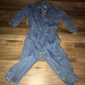 Ralph Lauren Blue Denim Chambray Jumpsuit One-Piece Romper | Long Sleeve |Pants